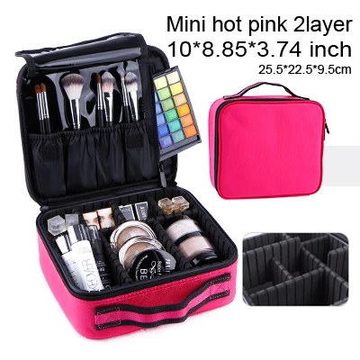 mini hot pink 2layer Новинка, Высококачественная профессиональная Пустая палитра, органайзер Bolso Mujer, косметичка для путешествий, большая емкость, сумка для хранения, чемоданы - Цвет: mini hot pink 2layer
