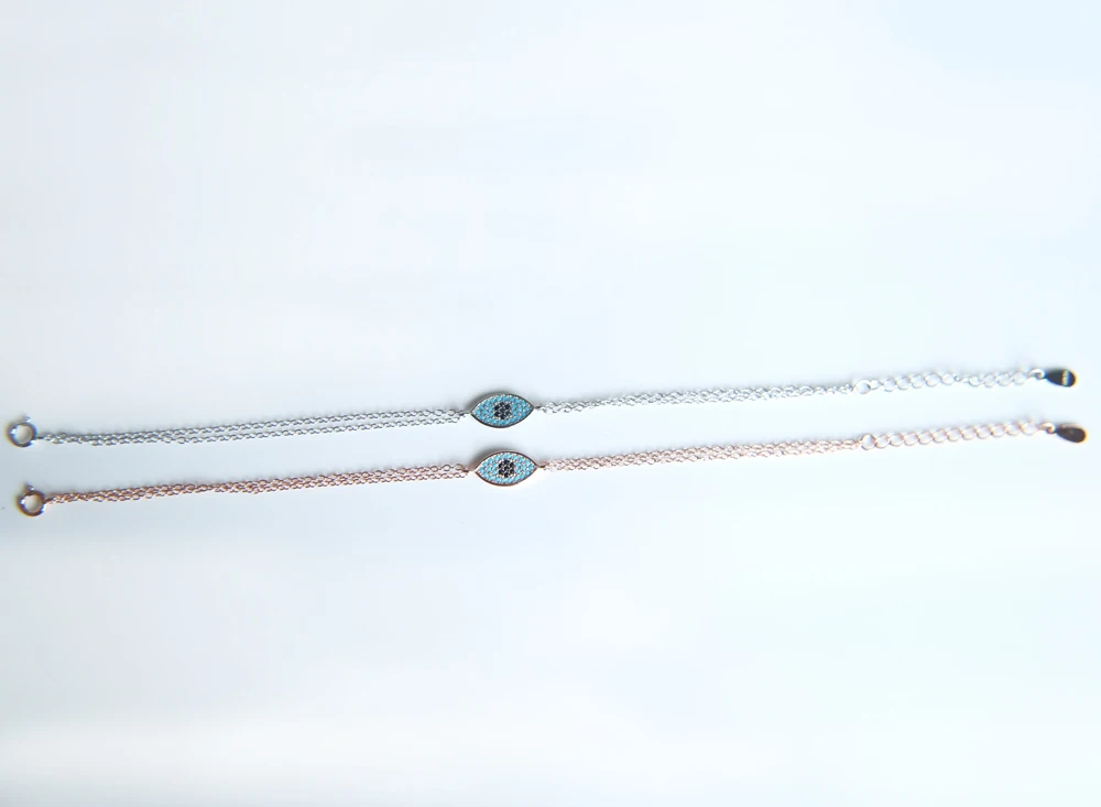 2019 New Special Offer Trendy Original 925 Sterling silver Rose gold color eil Eye Bracelet With blue cz For Women Jewelry Gift | Украшения