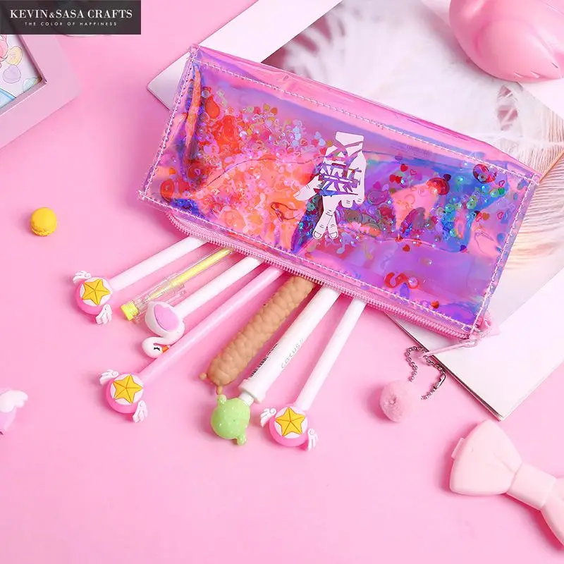 Цветной лазерный пенал для карандашей качественный ПВХ принт школьные