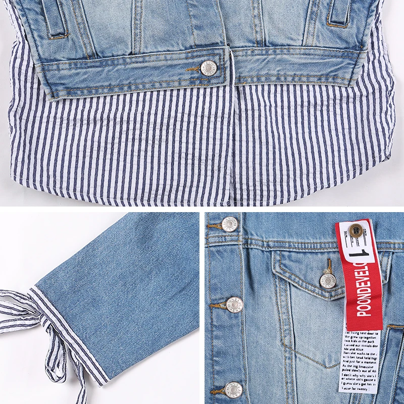 Denim Patchwork Striped Girls Jackets Coats Solid Cotton Long Sleeve Kids Coat Fashion 2018 Clothes Size 9 10 11 12 13 14 Years | Детская