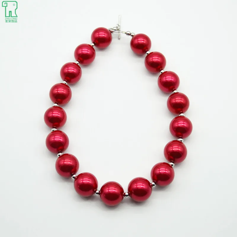 

5PCS Children Girls Red Chunky Pearl Necklace Princess Bubblegum Bead Choker New Fashion Jewelry Kids Chunky Pearl Necklace
