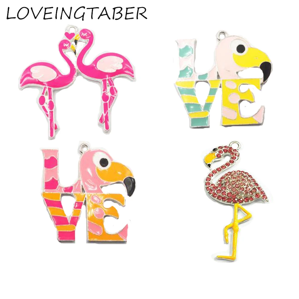 

( Choose Style First ) Each Style 10pcs/bag Enamel&Rhinestone Flamingo Pendants For Chunky Kids Necklace