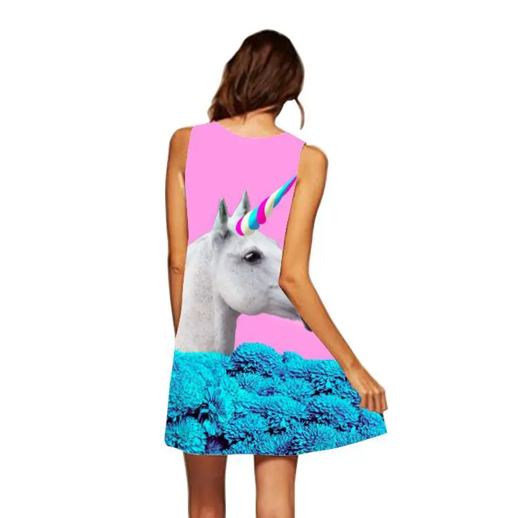 Новое летнее платье с единорогом женское свободное шифоновое Повседневное без