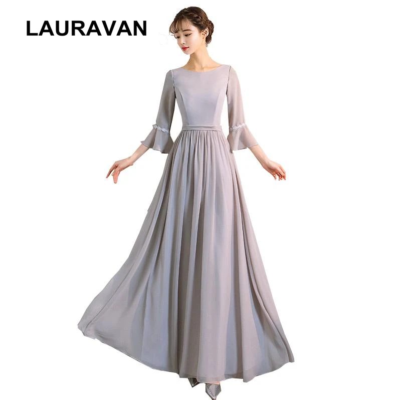 

ladies girls cheap formal long gray elegant chiffon special occasion modest half sleeved prom dresses formal dress under 100