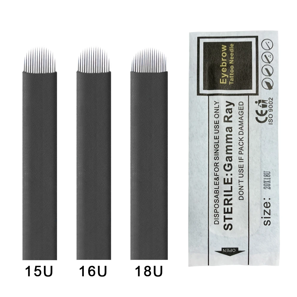 100 шт. 0,20 мм Laminas Tebori Flex Microblading 15 16 18 U форма иглы татуировки для постоянного макияжа бровей лезвия ручка-держатель игл