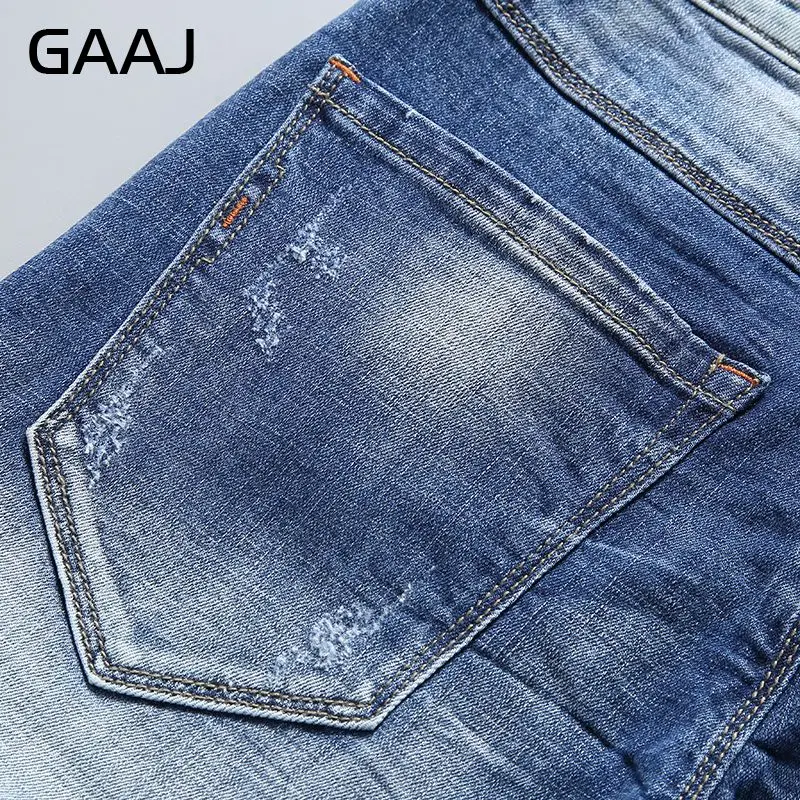 Мужские эластичные джинсы GAAJ синие шорты стрейч большие размеры 5XL 6XL для