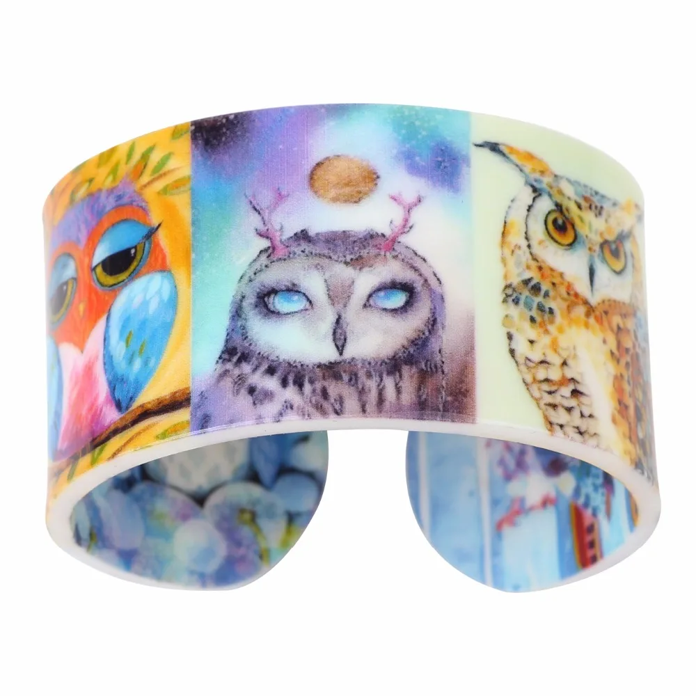 Bonsny Acrylic Design Love Wide Owl Bangles Bracelet Jewelry For Women 2017 New Animal Bangle Gift Girls Bijoux | Украшения и