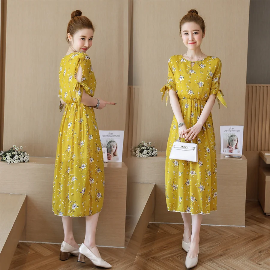 2019 новый корейский Винтаж сарафан Boho Лето Плюс Размеры цветочный шифоновое