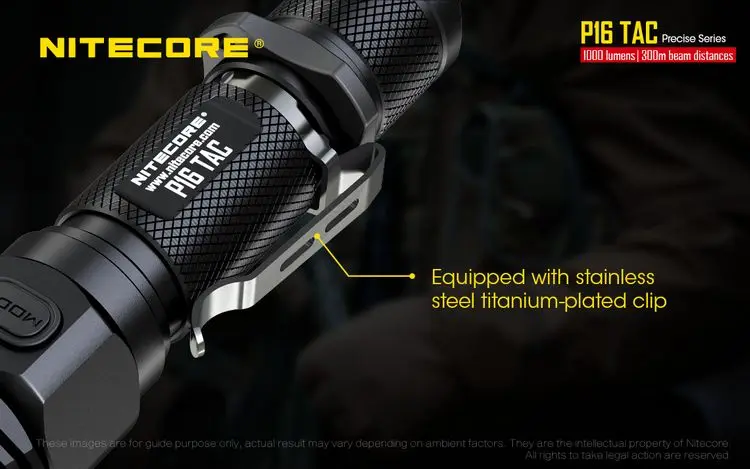 Тактический светильник NITECORE P16TAC P16 TAC для вспышки CREE XM-L2, максимальная дальность луча 1000 люмен, 300 м, уличный фонарь, поисково-спасательный светильник