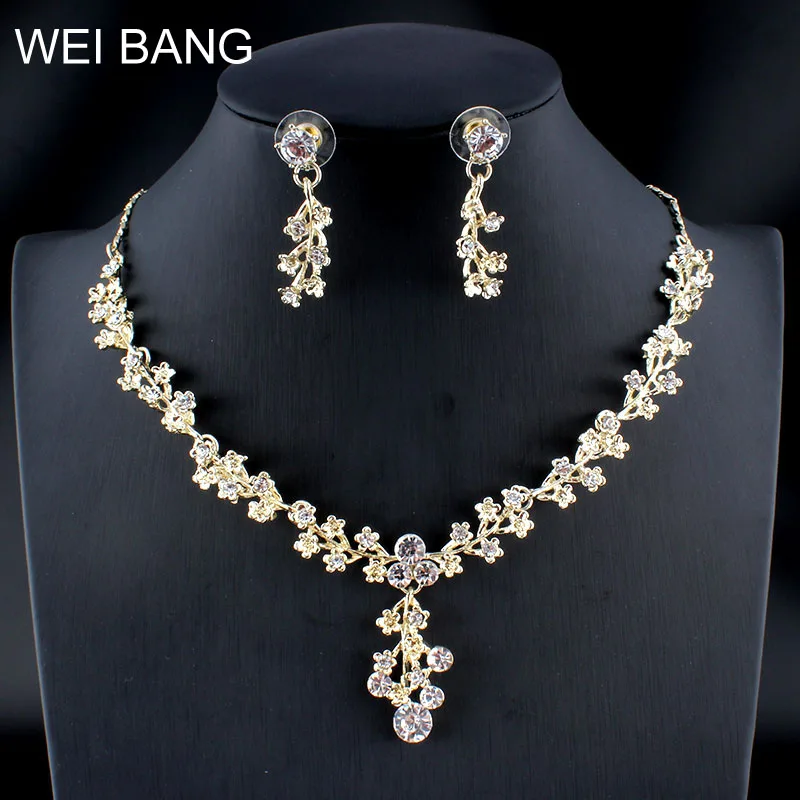 Набор свадебных украшений weibangbeautiful с кристаллами Золотое женское длинное