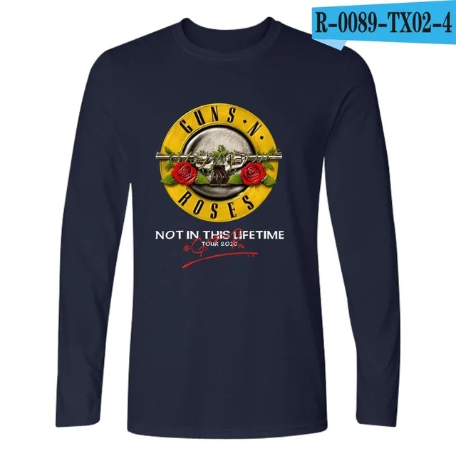 navy blue Guns and Roses Мужская футболка весна осень футболка Мужская рок группа футболка хип хоп 4XL футболки топы брендовая одежда guns N Rose - Цвет: navy blue