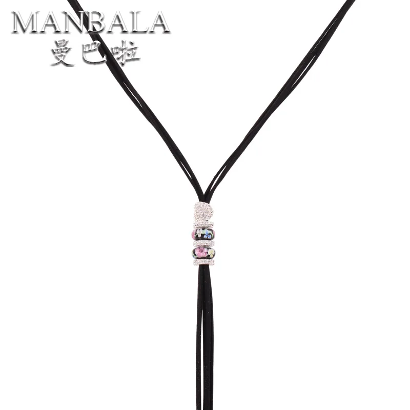 MANBALA Черный Ожерелье Элегантная Мода Длинную Веревку Колье Femme для Женщин