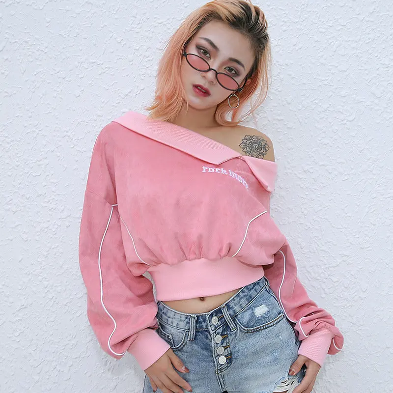 Woherb Harajuku Kawaii укороченный Топ Толстовка для женщин осень 2019 г. Уличная рок письмо