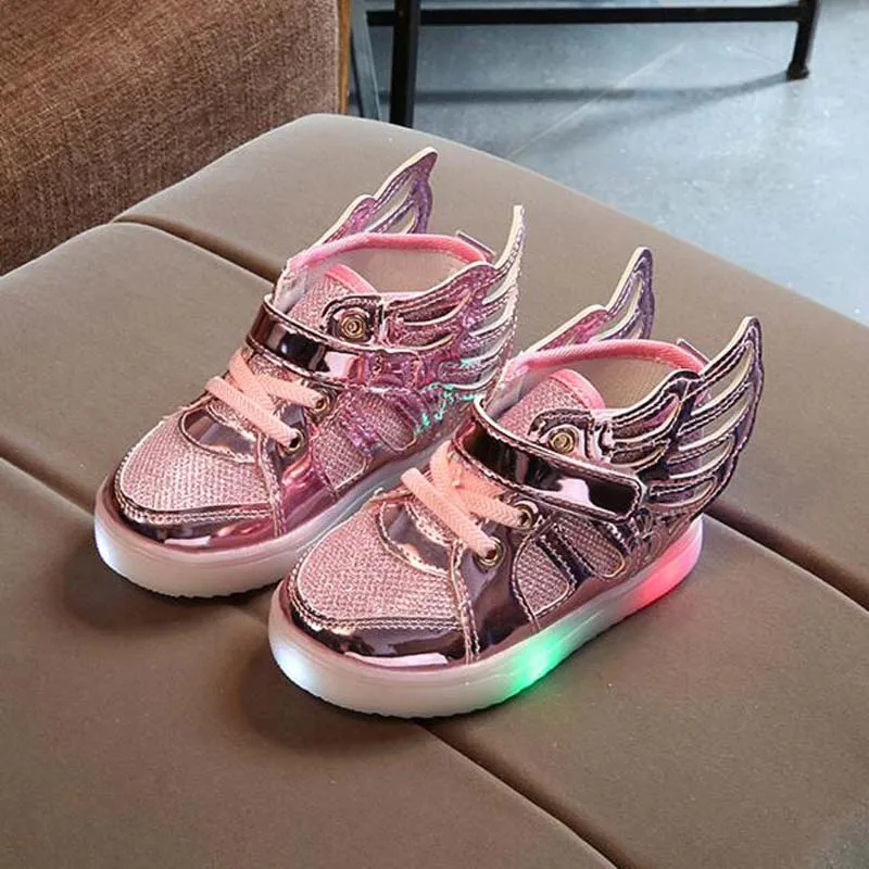 pink Детские колготки ярких цветов для маленьких светодиодный светящиеся туфли высокого крылья модные кроссовки с светильник на шнуровке Повседневная обувь с мягкой подошвой для маленьких мальчиков и девочек; светящаяся обувь От 1 до 6 лет - Цвет: pink