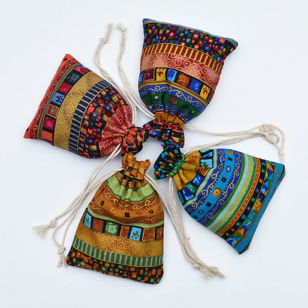 

100 шт. 10x14 см Египетский и индийский таинственный Стиль Красочные кисточки Ювелирные изделия Подарки конфеты джутовые мешки для свадьбы сувениры украшение для дома