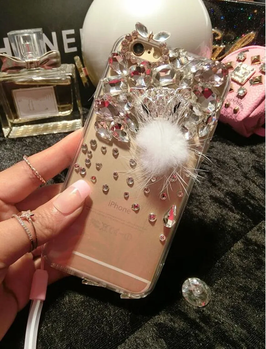 Роскошный Блестящий Мягкий чехол со стразами и лисьим мехом для телефона iPhone 11 12
