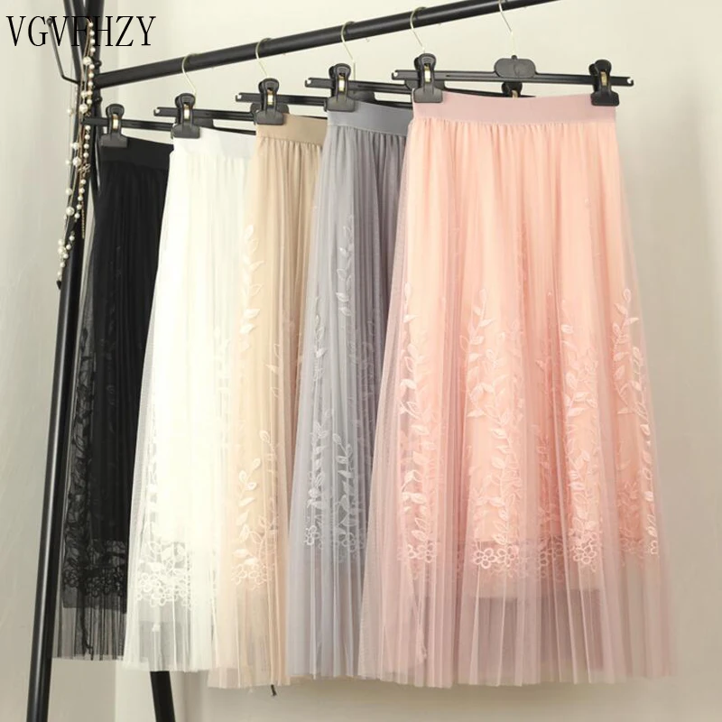 Новые юбки на весну 2018 женская одежда длинные с вышивкой из бутика сетчатая