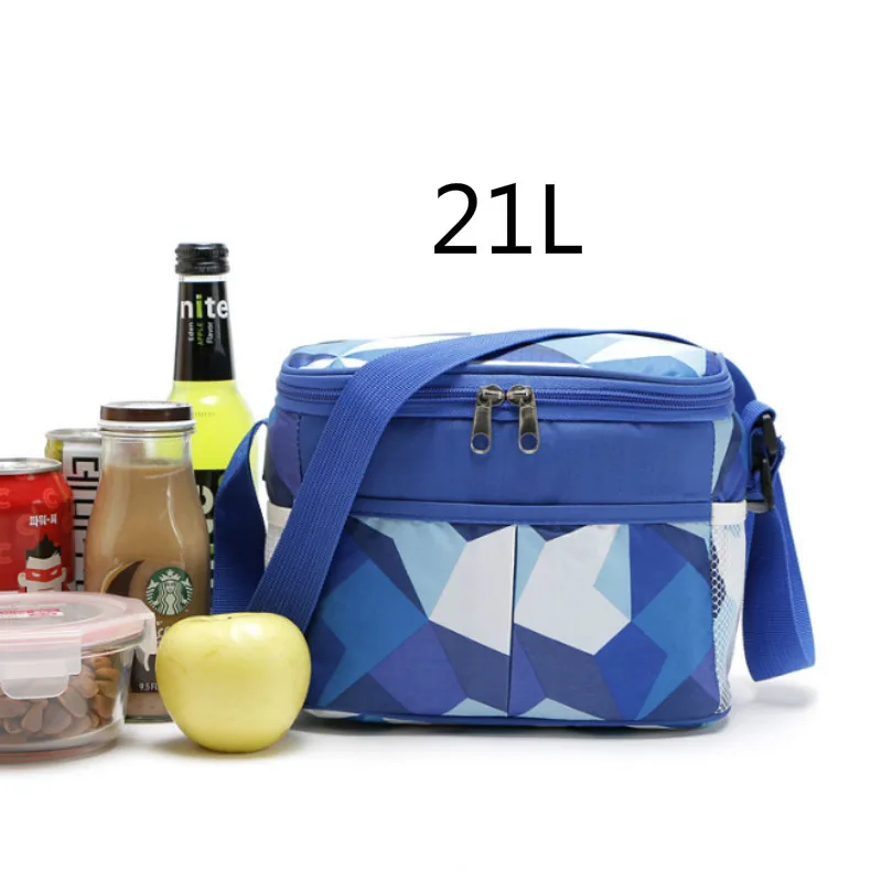 blue-21L Портативный изолированный Ланч-бокс с треугольным принтом, многофункциональный Ланч-бокс для еды, пикника, для женщин, детей, мужчин, Термосумка - Цвет: blue-21L