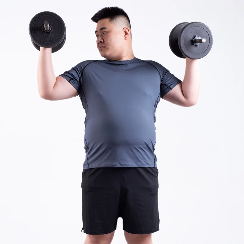Men's Large size Fitness clothes Set speed dry stretch loose T-shirt gym fat man's short sleeve sportswear | Спорт и