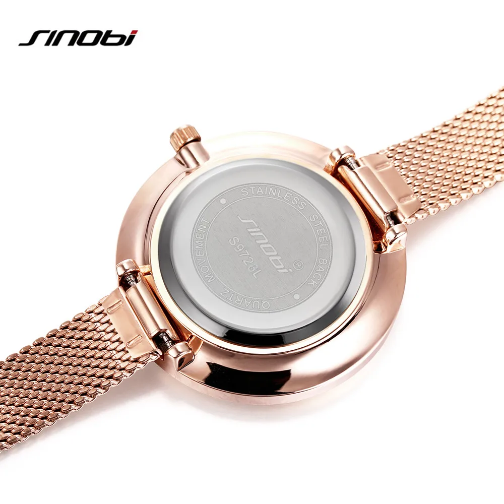 SINOBI Brand Luxury 2018 New Fashion Causal Women Watches Steel Mesh Band Rose Gold Watch Quartz Waterproof Ladies Wristwatch |