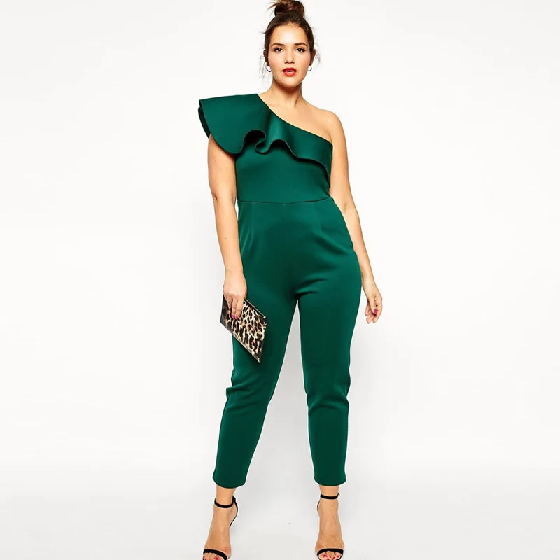 2015 лето новинка женщины Bodycon комбинезон Flouncing одно плечо Большой размер подводное