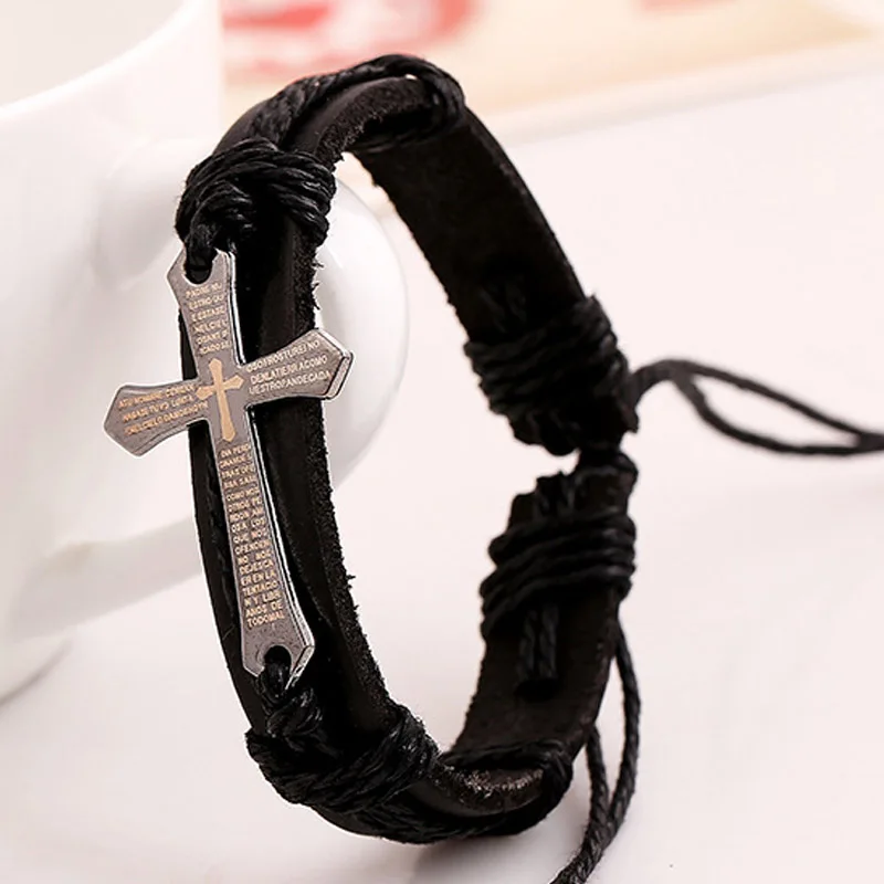 Модный мужской кожаный браслет очаровательное ювелирное изделие подлинный