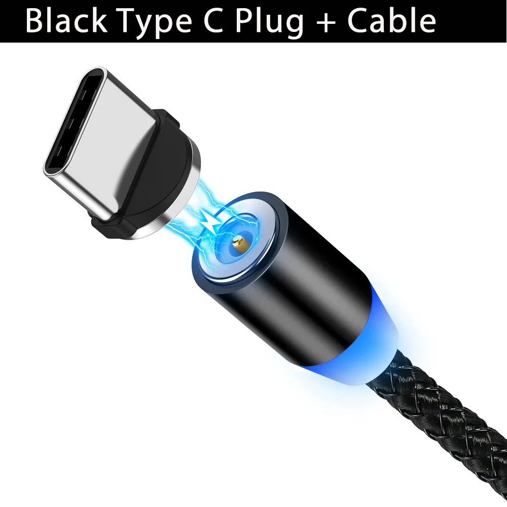 Type-C cable Black R-Line1 светодиодный магнитный usb-кабель для samsung, Xiaomi, huawei, LG, магнитный штекер, кабель USB type-C, кабель Micro usb и usb-кабель - Цвет: Type-C cable Black