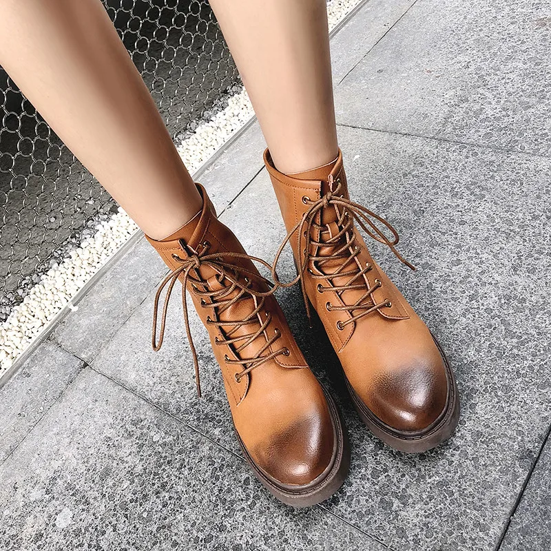 Stylesowner Popular Trends England Style Do the old Breathable Martin Boots Genuine Leather Lace-up with Plush Warm | Обувь