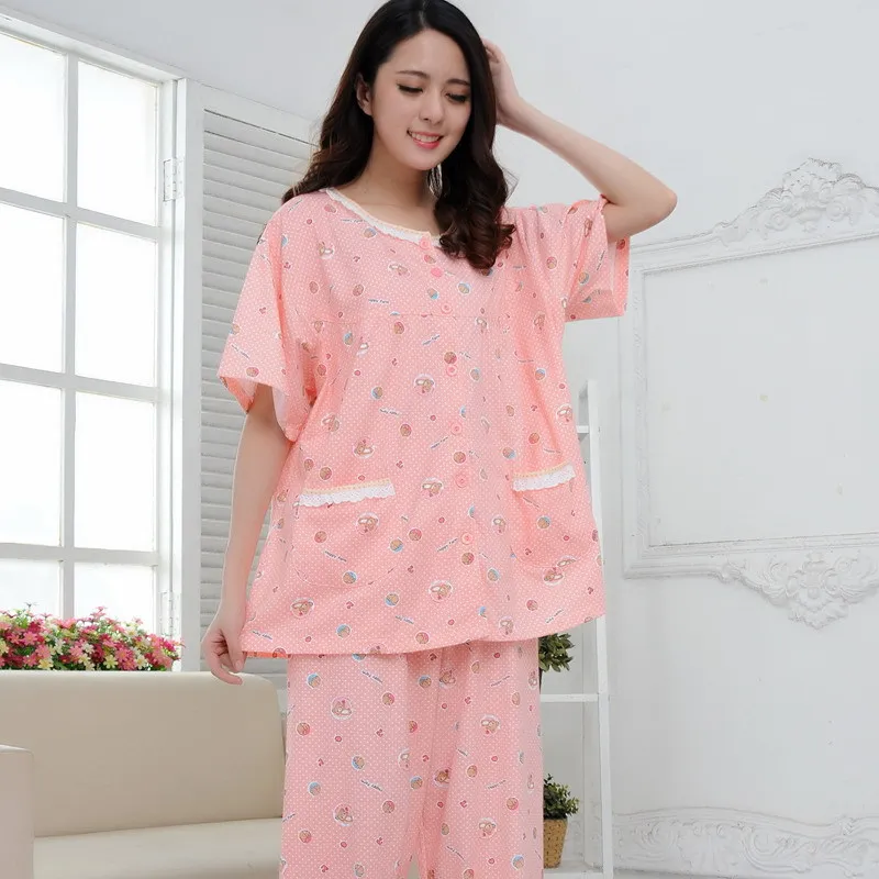 5XL брюки с коротким рукавом пижамные комплекты для женщин 100% хлопок Пижама пижамы