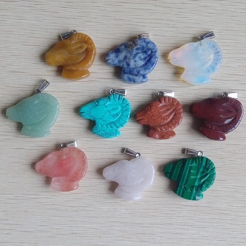 

2017 Fashion carving mixed assorted natural stone animal Sheep head Pendants Charms jewelry 10pcs Wholesale free shipping