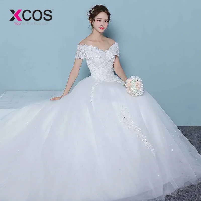 XCOS элегантное бальное платье Свадебные платья 2018 с открытыми плечами белая ткань