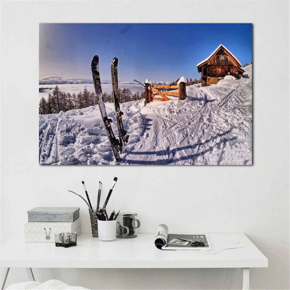 sunrise sunset winter snow nature landscape ski sports posters on the wall picture home living room decoration for bedroom KD190 | Дом и сад