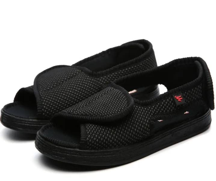 Black48 Inner L290mm Летняя удобная обувь для диабетиков; обувь с толстым носком; подъем большого пальца; Высота стопы; код отеков; сандалии для людей среднего возраста и пожилых людей; диабет - Цвет: Black48 Inner L290mm