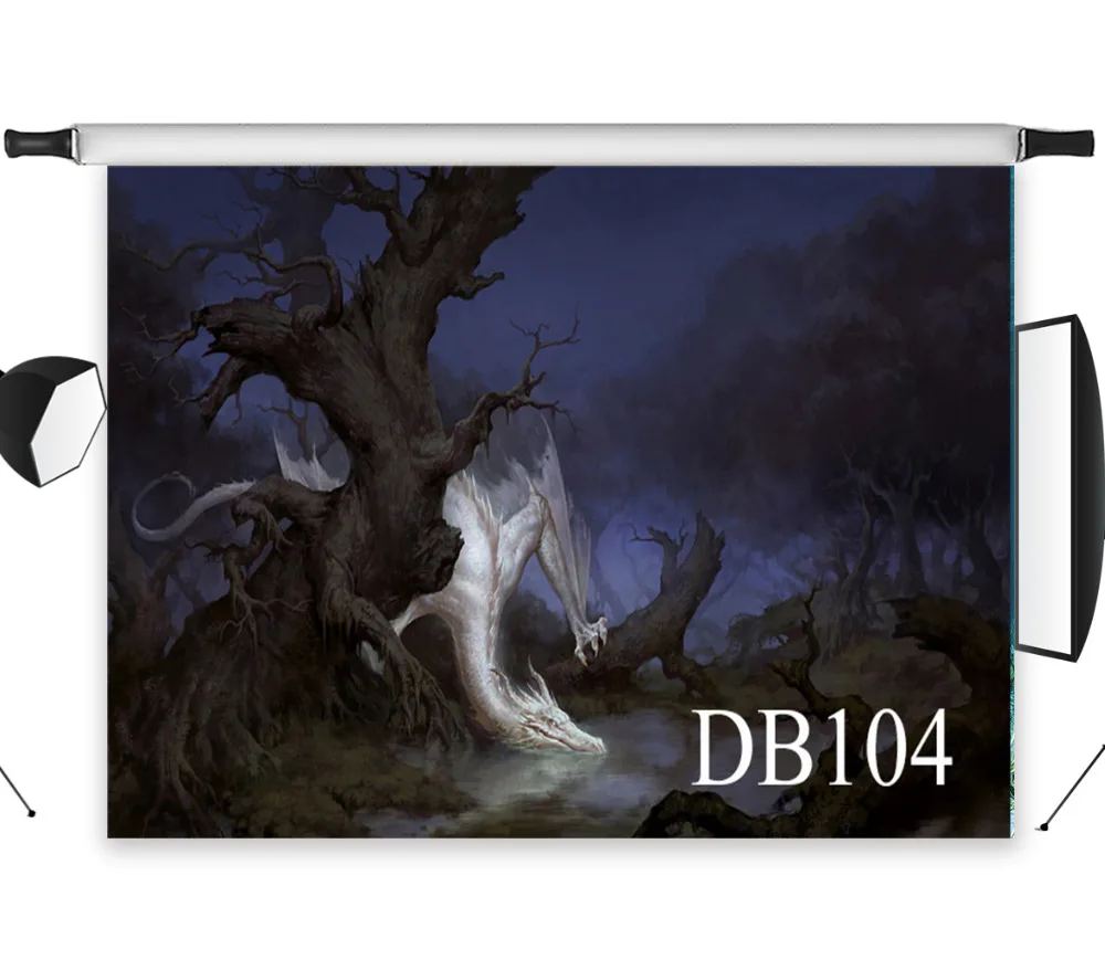 

Vintage White Dragon Fantasy Tree Seamless Backdrop Washable No Crease Polyester Background Photography Studio Prop Photographic