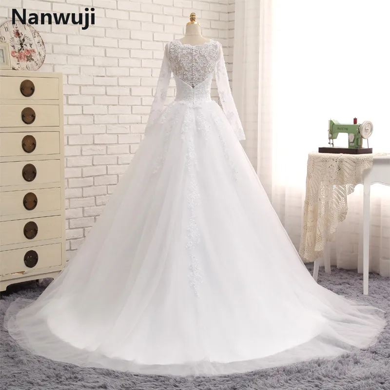 Женское свадебное платье с длинным рукавом белое цвета слоновой кости Модель 2016