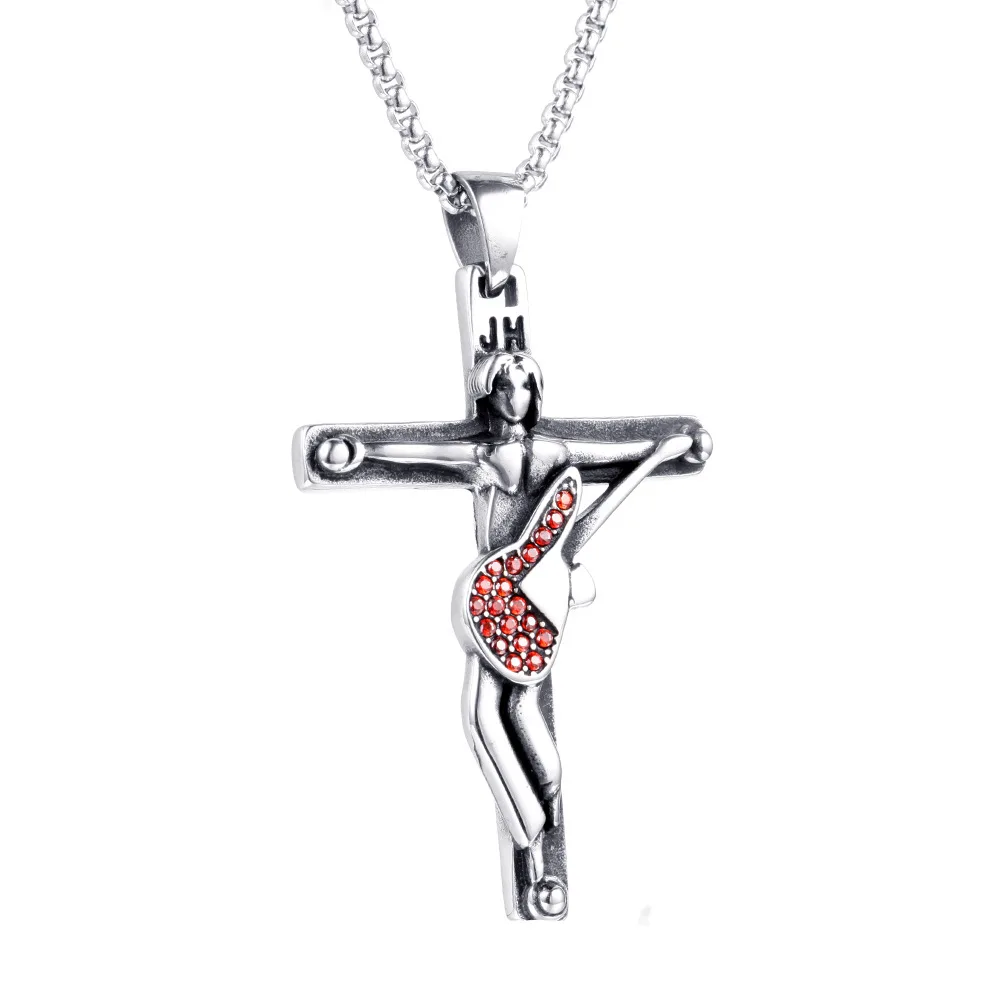 Jonny Hallyday Pendentif croix guitare acier 316 finition exceptionnelle Pour les fans Collier|Подвески| |