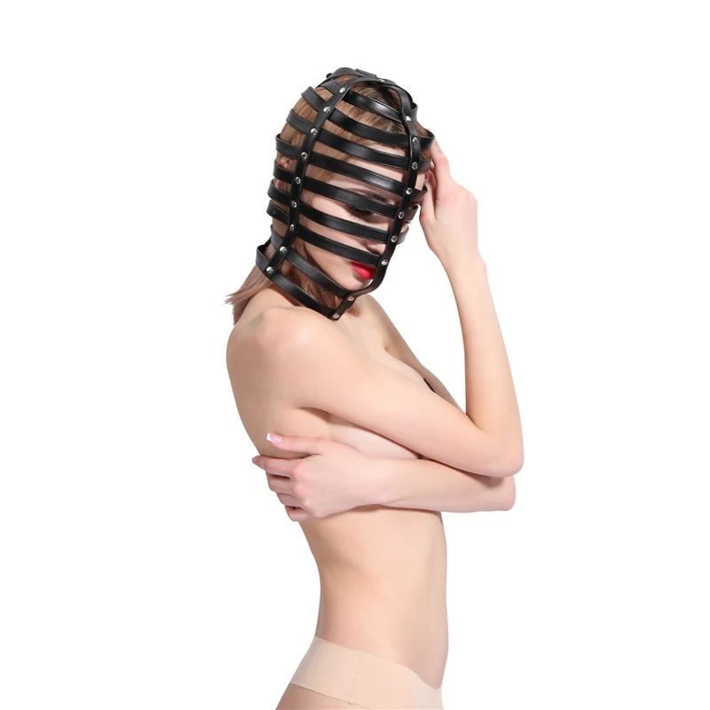 Новинка искусственная кожа жгут головы маска Готический Strappy шипованных полный капюшон Фетиш ведомого связывание сдержанность эротич