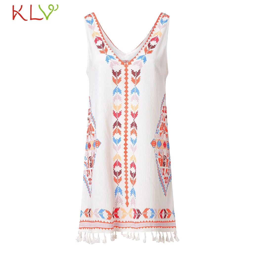 Женское платье с кисточками Boho сексуальное повседневное пляжное мини для