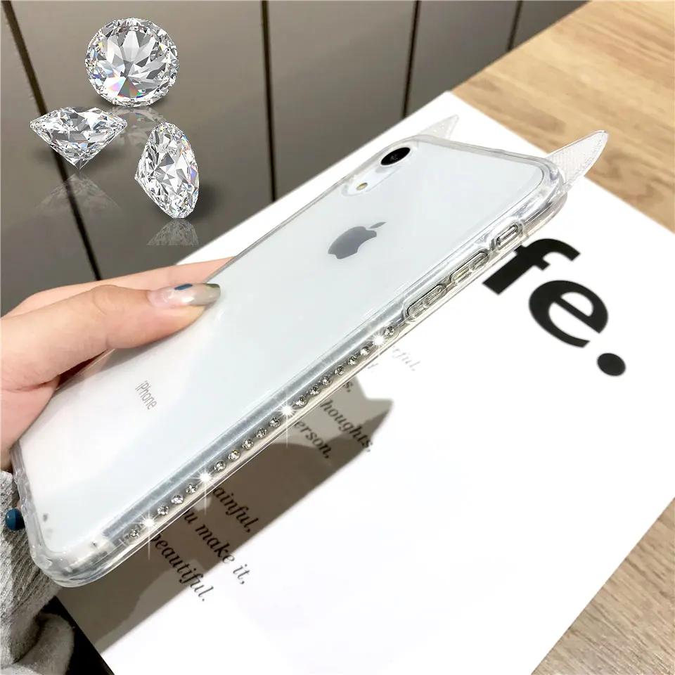 Чехол для iphone XS MAX блестящий чехол Bling XR 6 6s 7 8 X Plus с вырезами Мультяшные кошачьи уши