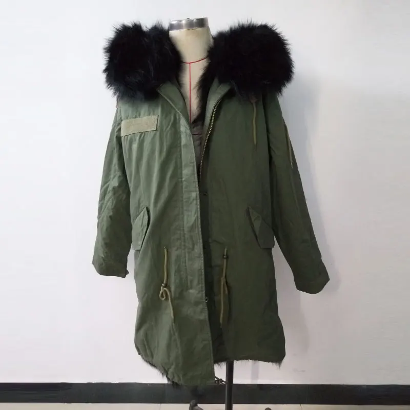 Женская парка с большим капюшоном Mrs fur style черная длинная лисьим мехом и из меха