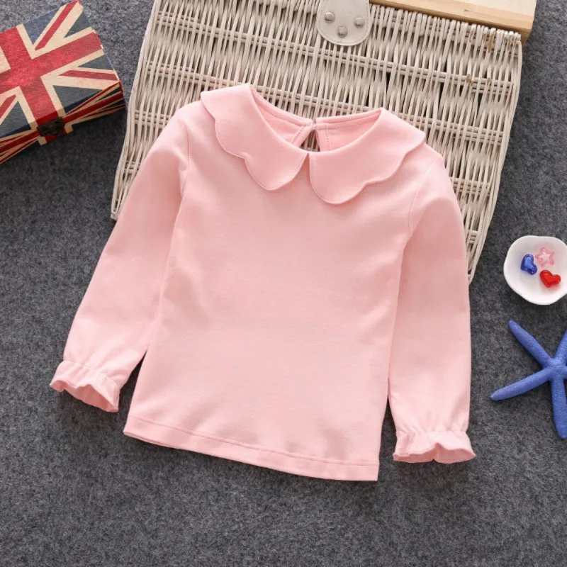 Baby Girls T-Shirts Long Sleeve T-shirt Cotton Casual Princess Toddler Solid Tops Blouse