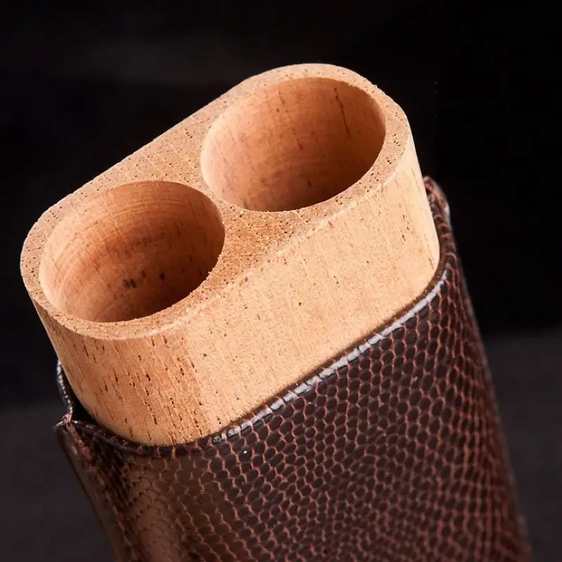 

COHIBA Leather 2 Tube Wooden Cigar Case/Holder Travel Humidor-Great Gift