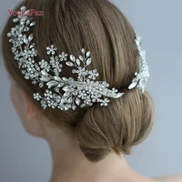 youlapan hp253 luxury crystal bridal headpiece floral wedding hair vine clip party prom hair jewelry brides hair accessories