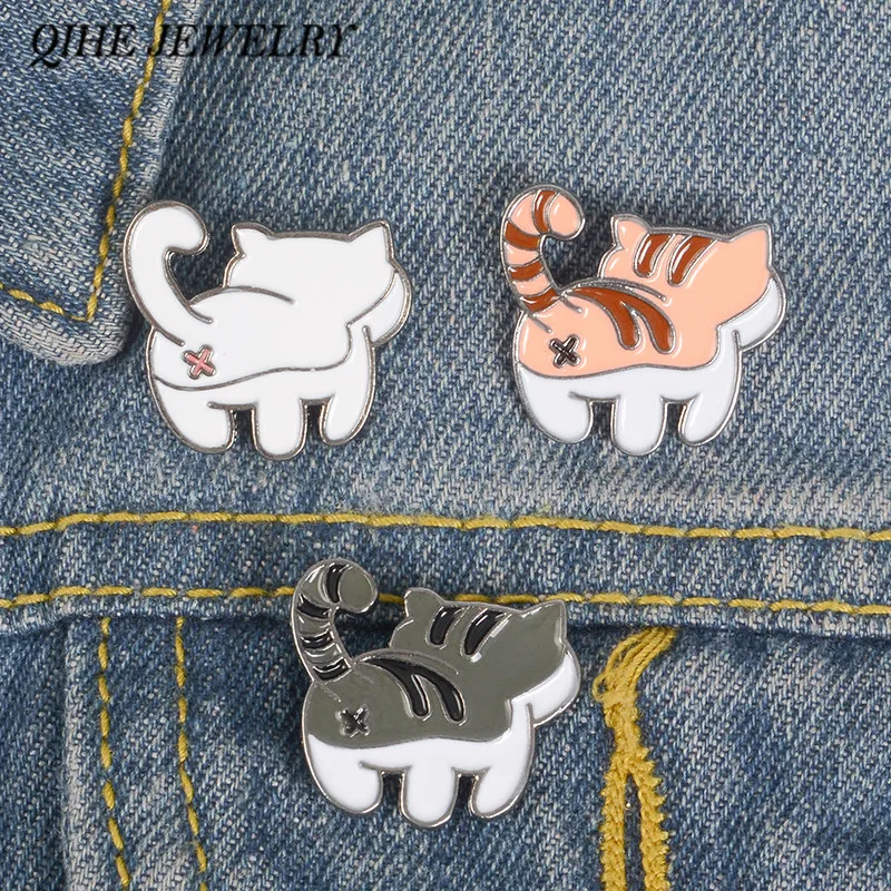 QIHE JEWELRY Cat Butt Pins Black White Orange Brooches Tabby cat Lapel pins Kitty Badges Gift for lover | Украшения и аксессуары
