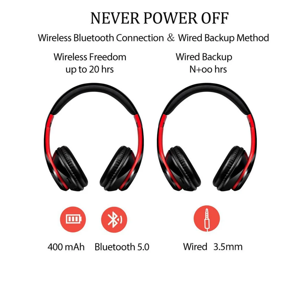 Беспроводной наушники Bluetooth V5.0 Складные Наушники W/Встроенный микрофон Поддержка