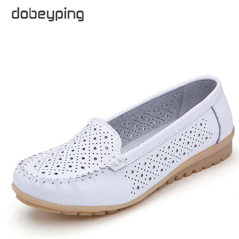 

dobeyping 2018 Casual Summer Shoes Woman Soft Cow Leather Women Flats Shoe Slip On Women's Loafers Hollow Mother Shoe Size 35-42