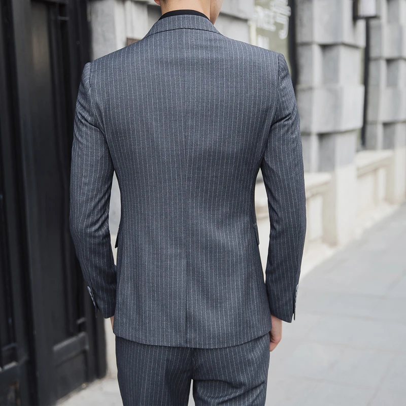 (Пиджак + жилет брюки) новинка 2019 мужской модный приталенный костюм в полоску