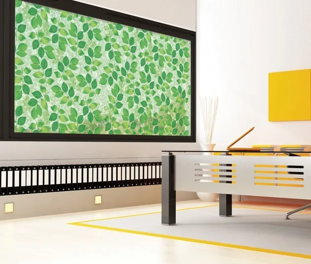Статическая липкая термостойкая раздвижная дверь с зелеными листьями