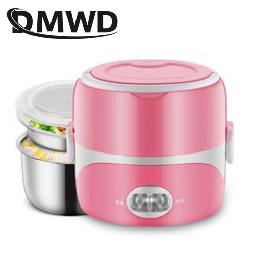pink two layers DMWD 2L портативный Электрический Подогрев еды Ланч-бокс Мини рисоварка из нержавеющей стали 3 слоя лайнер Пароварка контейнер для пикника грелка - Цвет: pink two layers