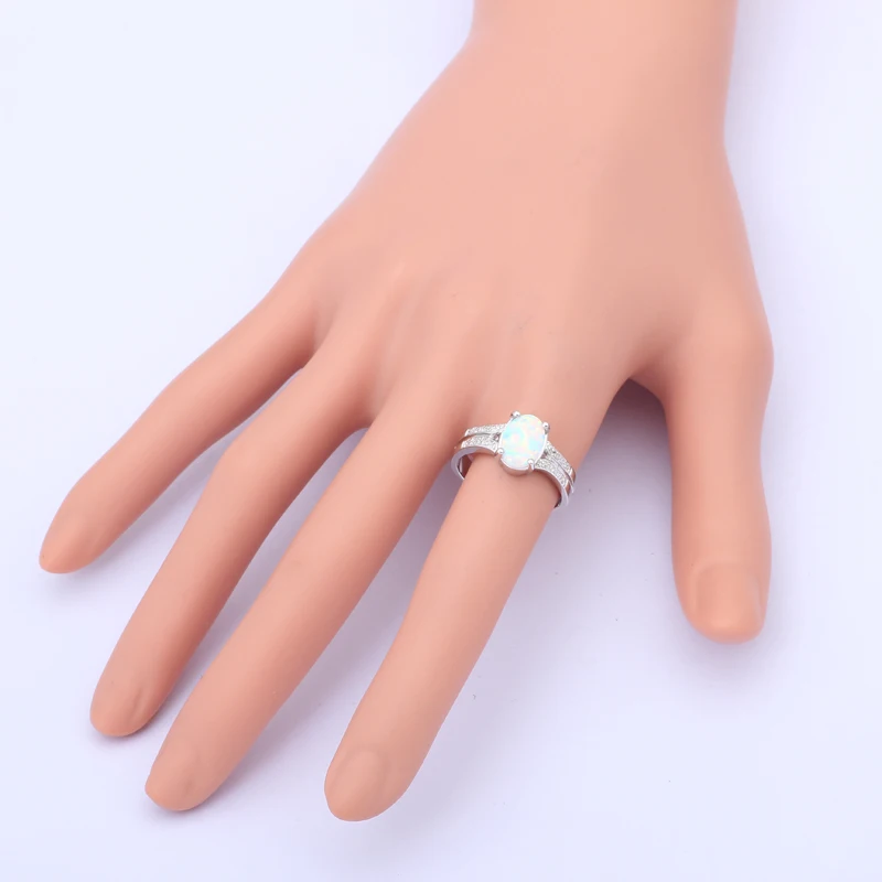 Красивый овал стиль дизайна белый огненный опал Серебро штамп Кольца ювелирные